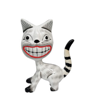 Wood Painted Cat big smile - White (15cm)