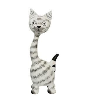 Wood Painted Cat long neck - White (20cm)