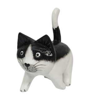 Wood Painted Cat walking - Blk/Whi (10cm)