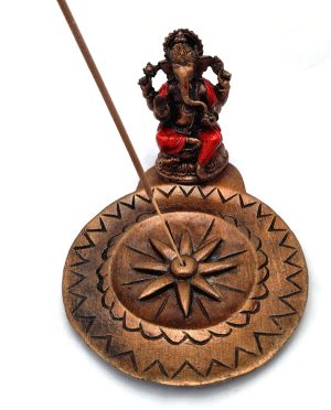 Resin Ganesha incense holder - round - Red