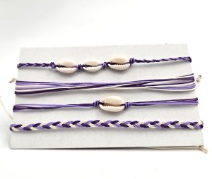 Cowrie shell string bracelet purple - Set of 4