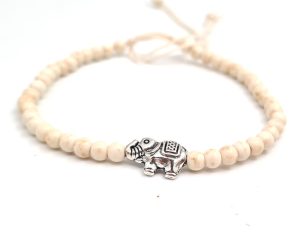 Stone bead bracelet with elephant - Cream