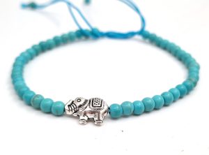 Stone bead bracelet with elephant - Turq