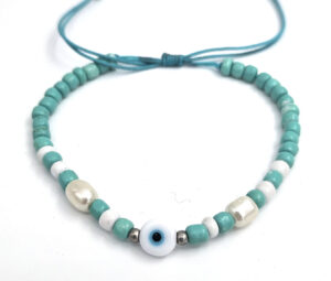 Bead Bracelet Evil eye & Pearl - Turq