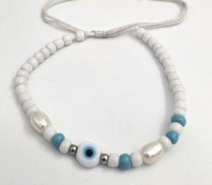 Bead Bracelet Evil eye & Pearl - White