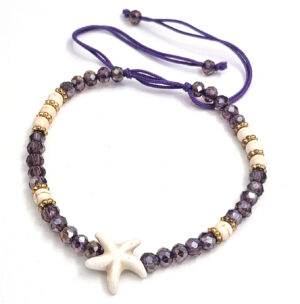 Bracelet with Bead & Starfish - Purple