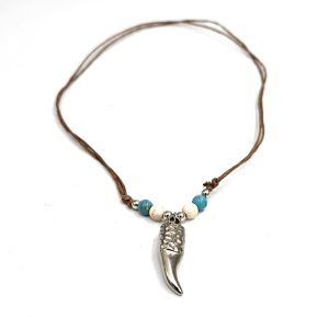 Necklace with metal shell and turquoise