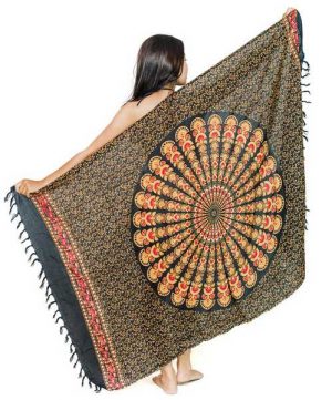 Sarong - Mandala Black /Orange (160cm x 115cm)