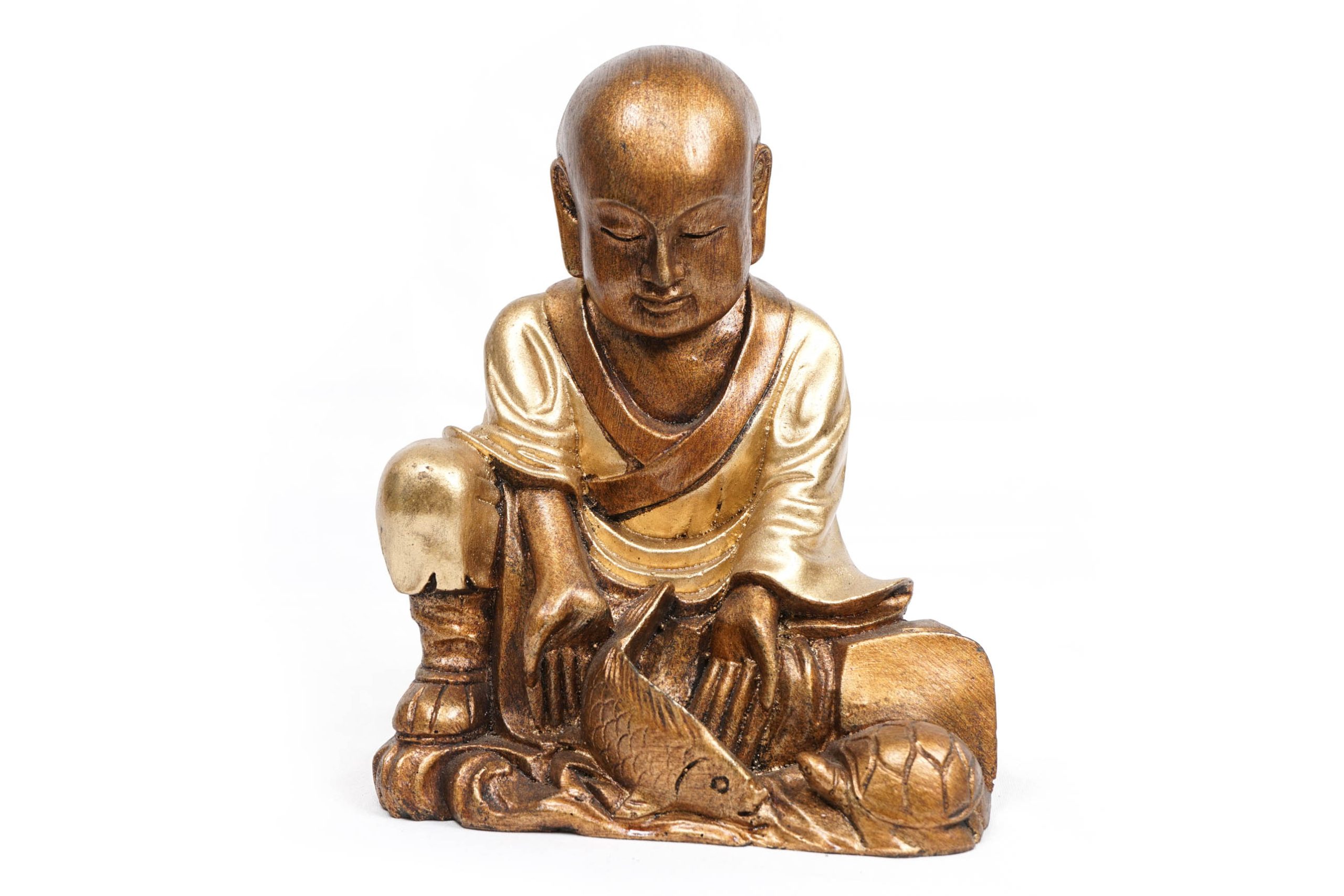 Shaolin Buddha with Fish - Gold (18cm) - Sarongi